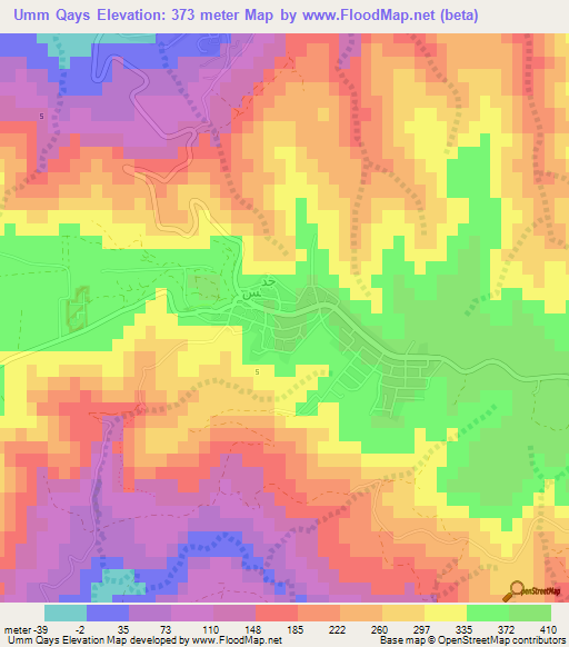 Umm Qays,Jordan Elevation Map