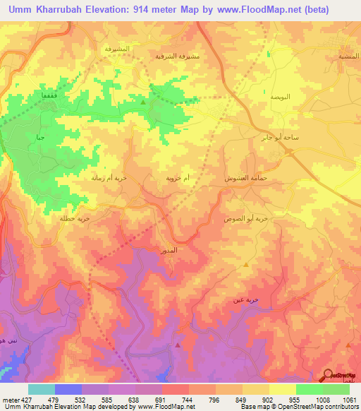 Umm Kharrubah,Jordan Elevation Map