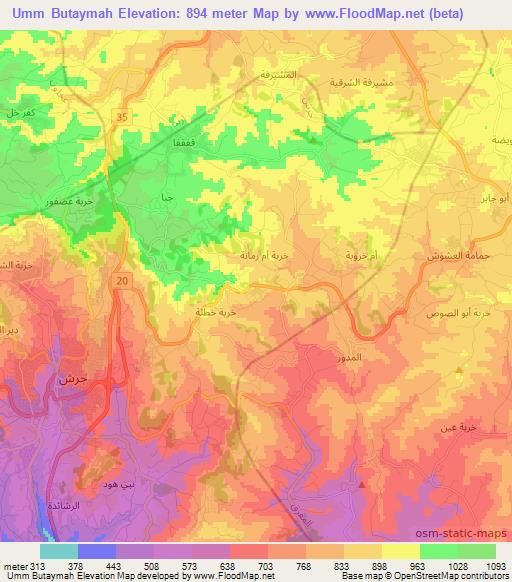 Umm Butaymah,Jordan Elevation Map