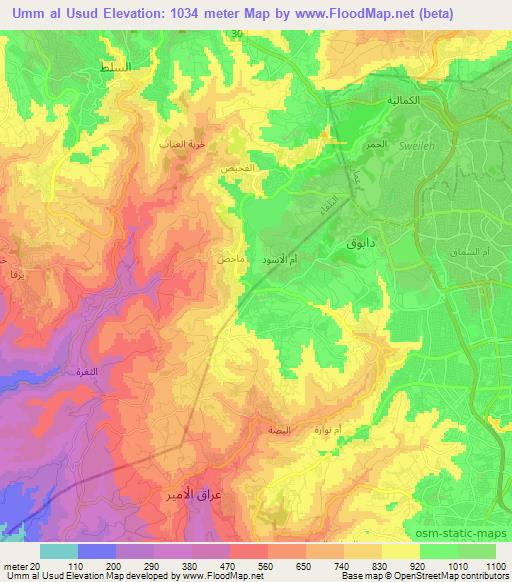 Umm al Usud,Jordan Elevation Map