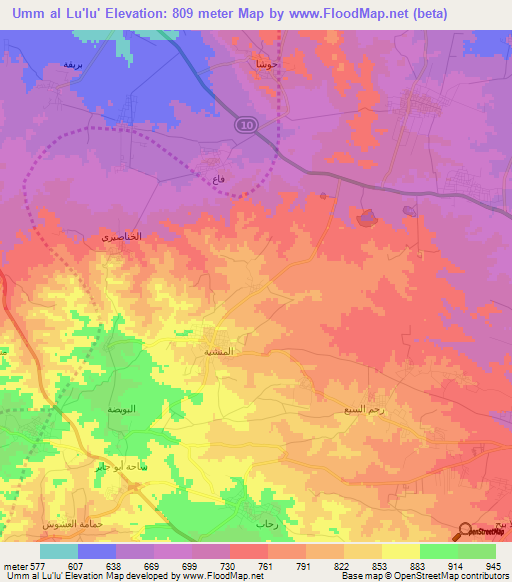 Umm al Lu'lu',Jordan Elevation Map