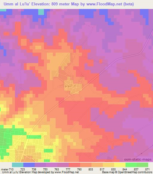 Umm al Lu'lu',Jordan Elevation Map