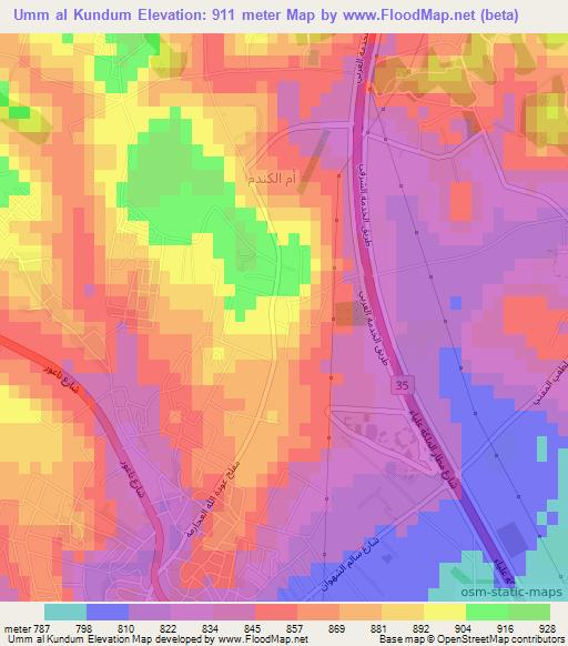 Umm al Kundum,Jordan Elevation Map