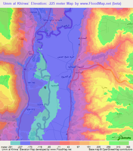 Umm al Khirwa`,Jordan Elevation Map