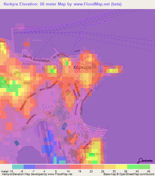 Kerkyra,Greece Elevation Map