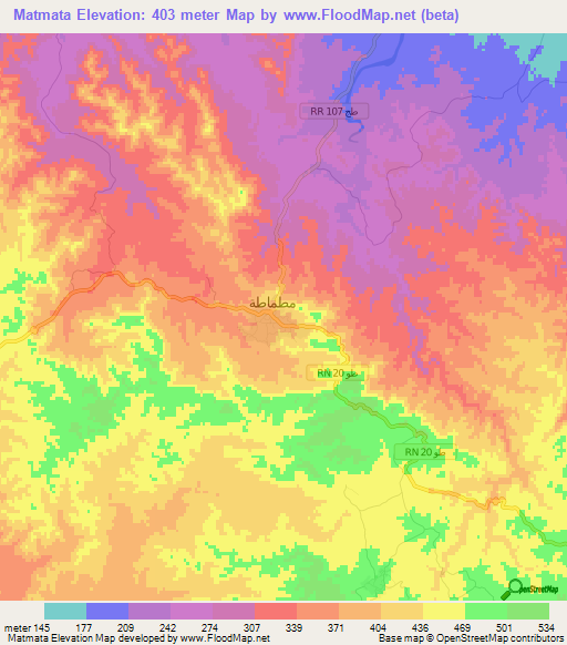 Matmata,Tunisia Elevation Map