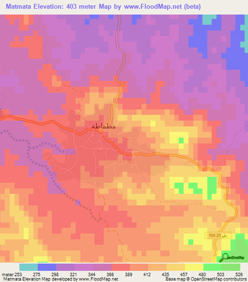 Matmata,Tunisia Elevation Map