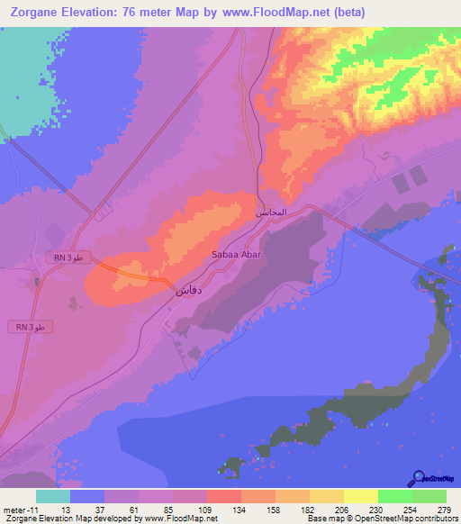 Zorgane,Tunisia Elevation Map