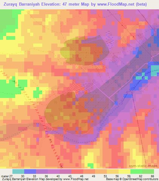 Zurayq Barraniyah,Tunisia Elevation Map