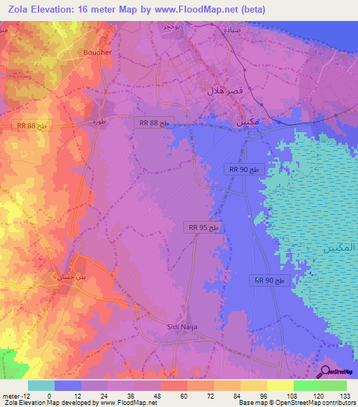 Zola,Tunisia Elevation Map