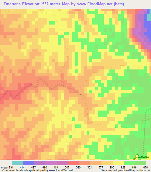 Zmertene,Tunisia Elevation Map