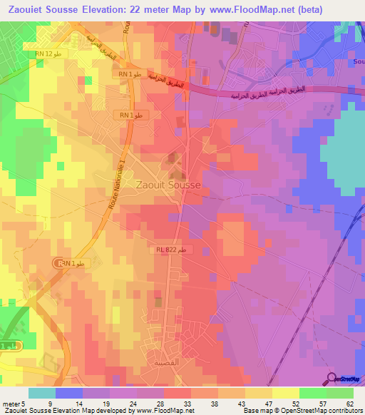 Zaouiet Sousse,Tunisia Elevation Map