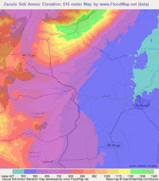 Zaouia Sidi Ameur,Tunisia Elevation Map
