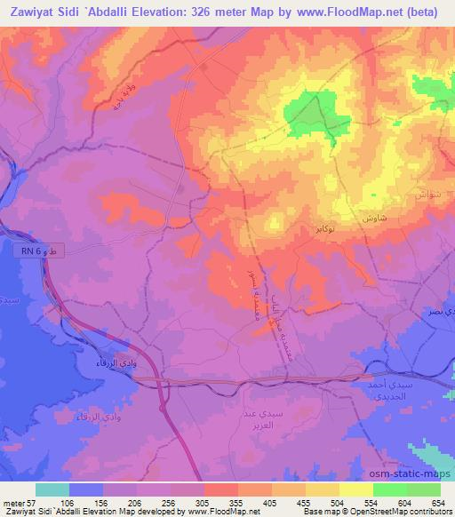 Zawiyat Sidi `Abdalli,Tunisia Elevation Map