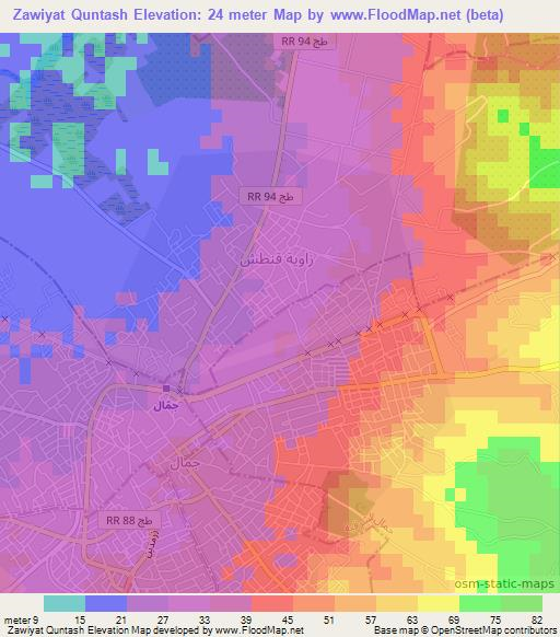 Zawiyat Quntash,Tunisia Elevation Map