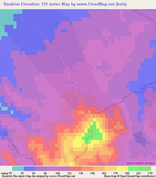 Boukrim,Tunisia Elevation Map