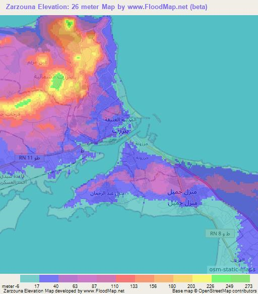 Zarzouna,Tunisia Elevation Map