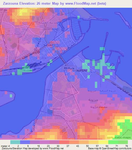 Zarzouna,Tunisia Elevation Map