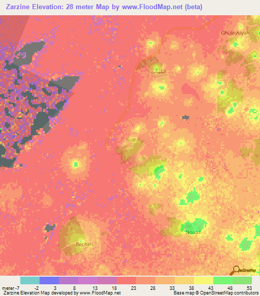 Zarzine,Tunisia Elevation Map