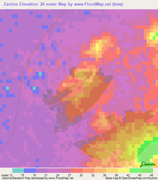 Zarzine,Tunisia Elevation Map