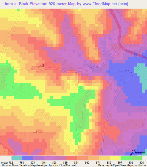 Umm al Birak,Jordan Elevation Map