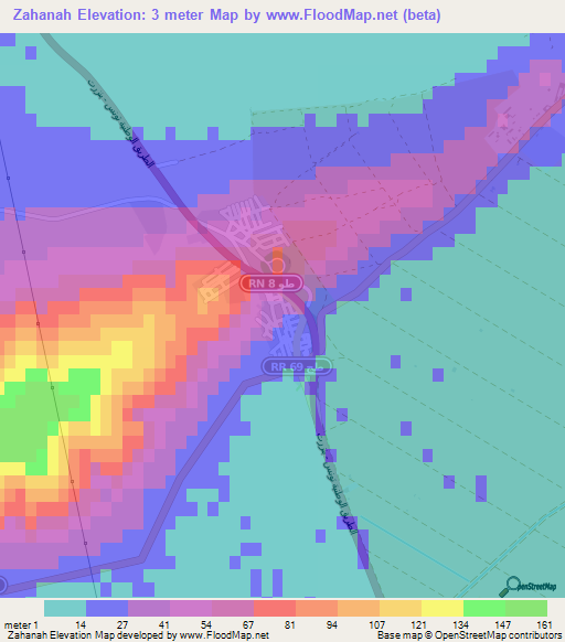 Zahanah,Tunisia Elevation Map