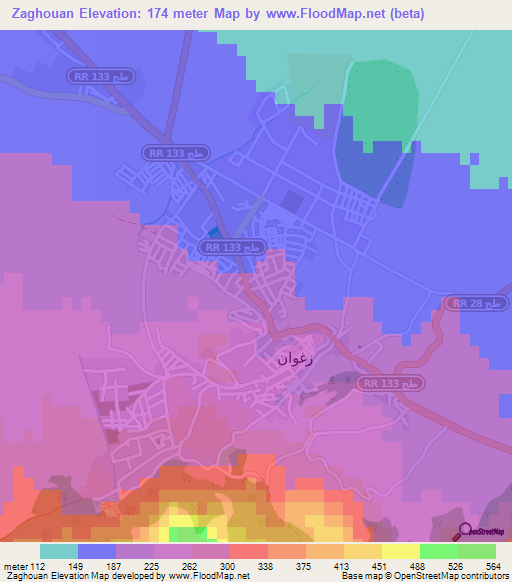 Zaghouan,Tunisia Elevation Map