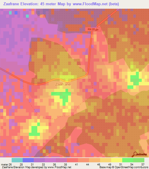 Zaafrane,Tunisia Elevation Map
