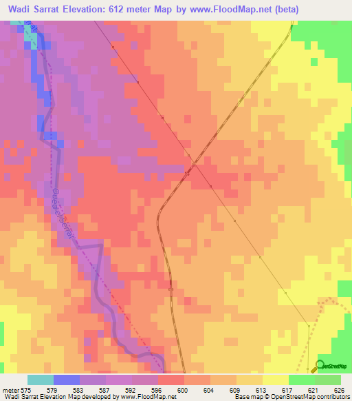 Wadi Sarrat,Tunisia Elevation Map