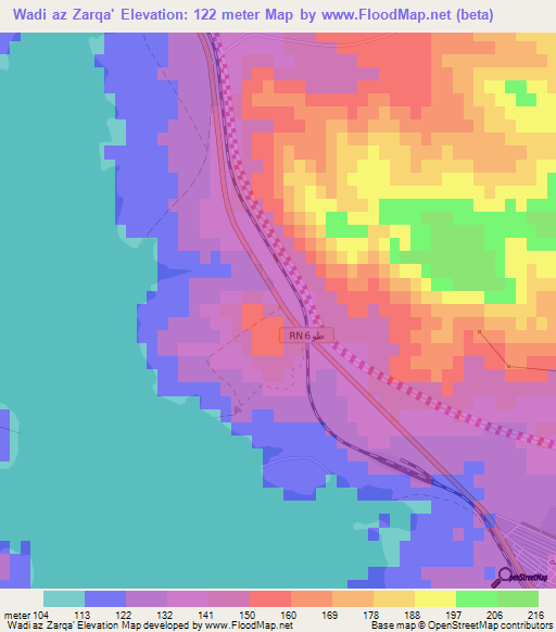 Wadi az Zarqa',Tunisia Elevation Map