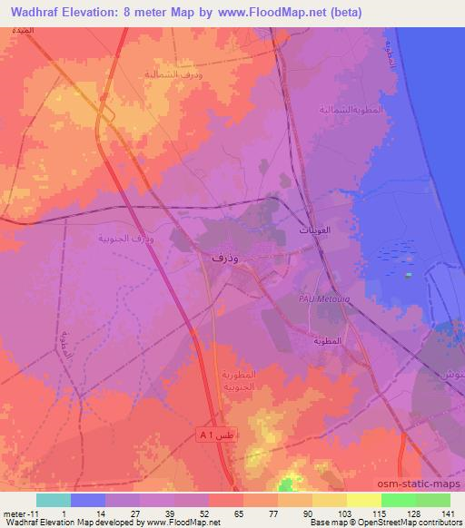Wadhraf,Tunisia Elevation Map