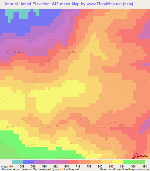 Umm al `Amad,Jordan Elevation Map