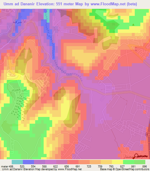 Umm ad Dananir,Jordan Elevation Map