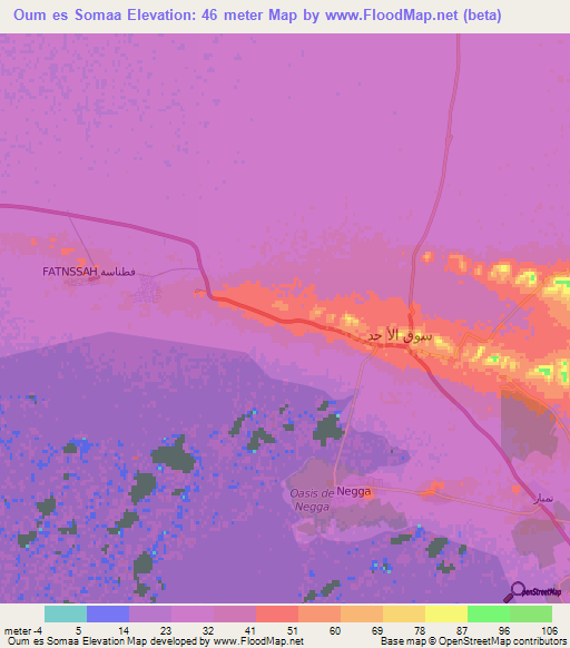 Oum es Somaa,Tunisia Elevation Map