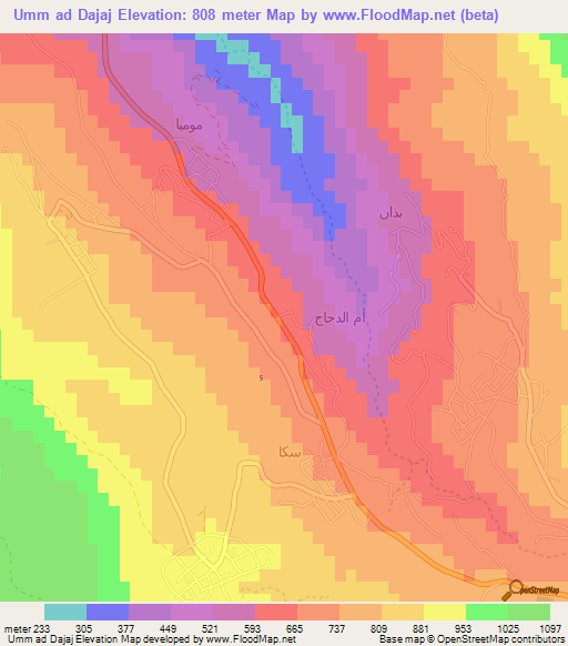 Umm ad Dajaj,Jordan Elevation Map