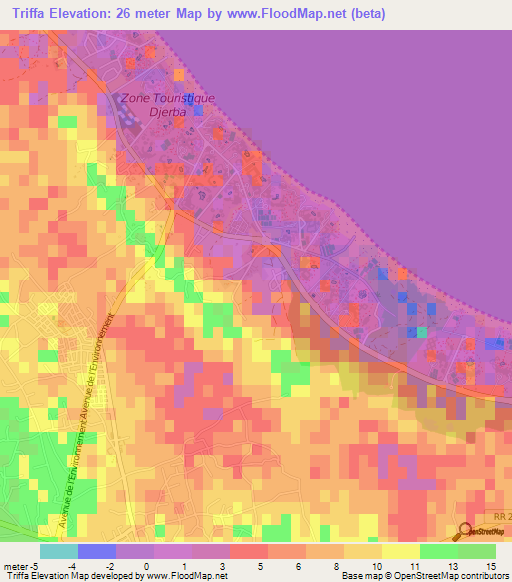 Triffa,Tunisia Elevation Map