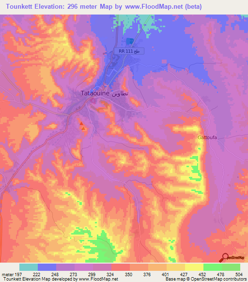 Tounkett,Tunisia Elevation Map