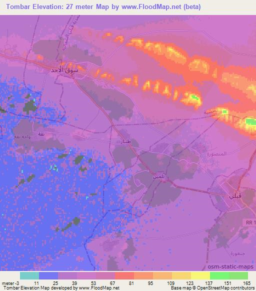 Tombar,Tunisia Elevation Map