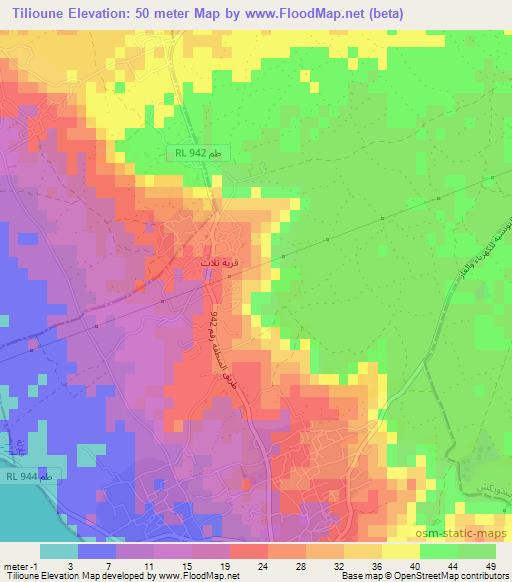 Tilioune,Tunisia Elevation Map