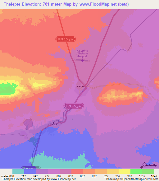Thelepte,Tunisia Elevation Map