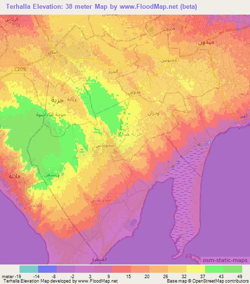 Terhalla,Tunisia Elevation Map