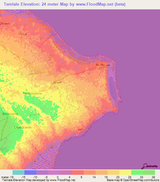 Temlale,Tunisia Elevation Map