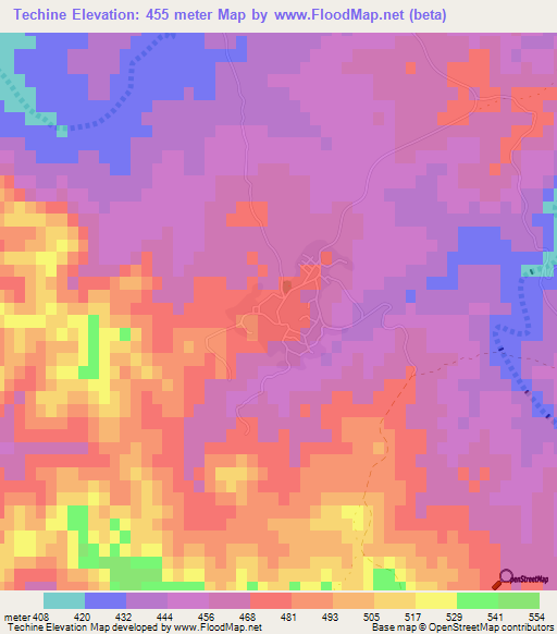 Techine,Tunisia Elevation Map