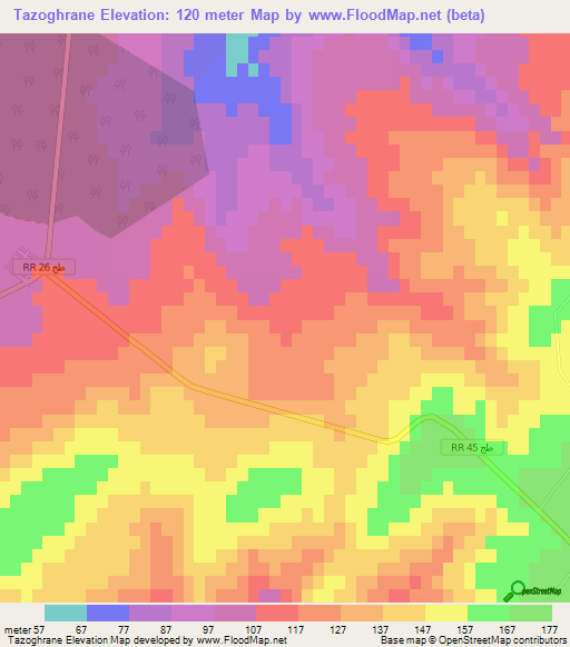 Tazoghrane,Tunisia Elevation Map