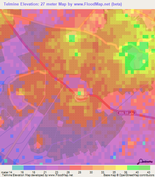 Telmine,Tunisia Elevation Map