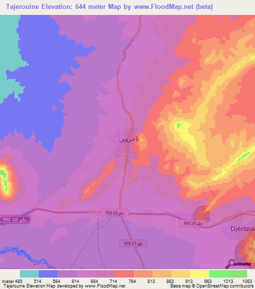 Tajerouine,Tunisia Elevation Map