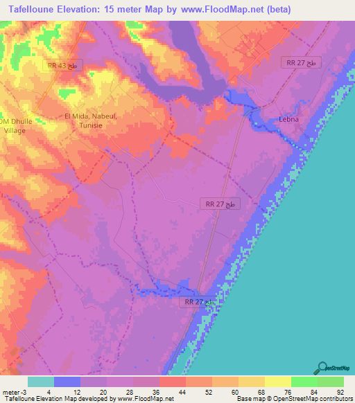 Tafelloune,Tunisia Elevation Map