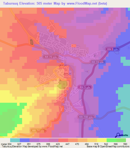 Tabursuq,Tunisia Elevation Map