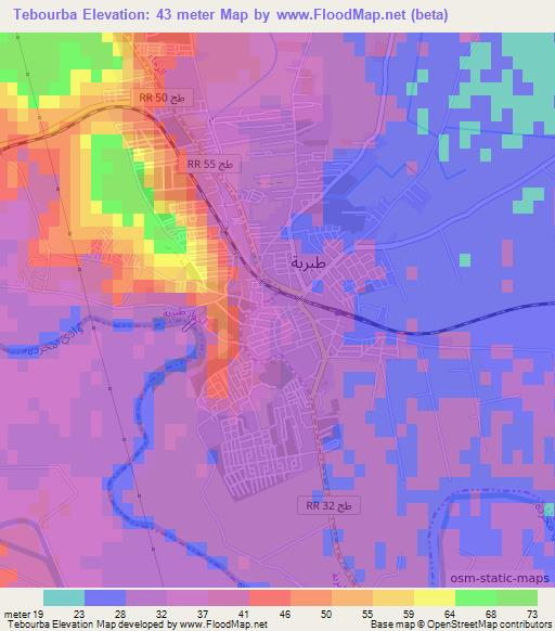Tebourba,Tunisia Elevation Map