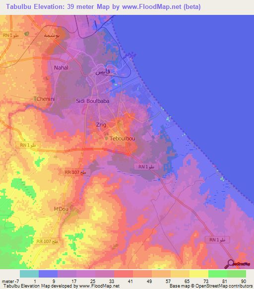 Tabulbu,Tunisia Elevation Map
